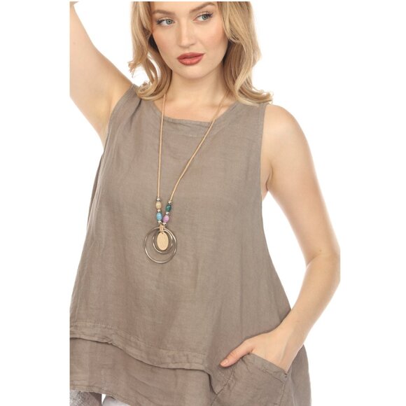 Taupe Asymmetrical sleeveless A Line Top - Picture 3 of 10